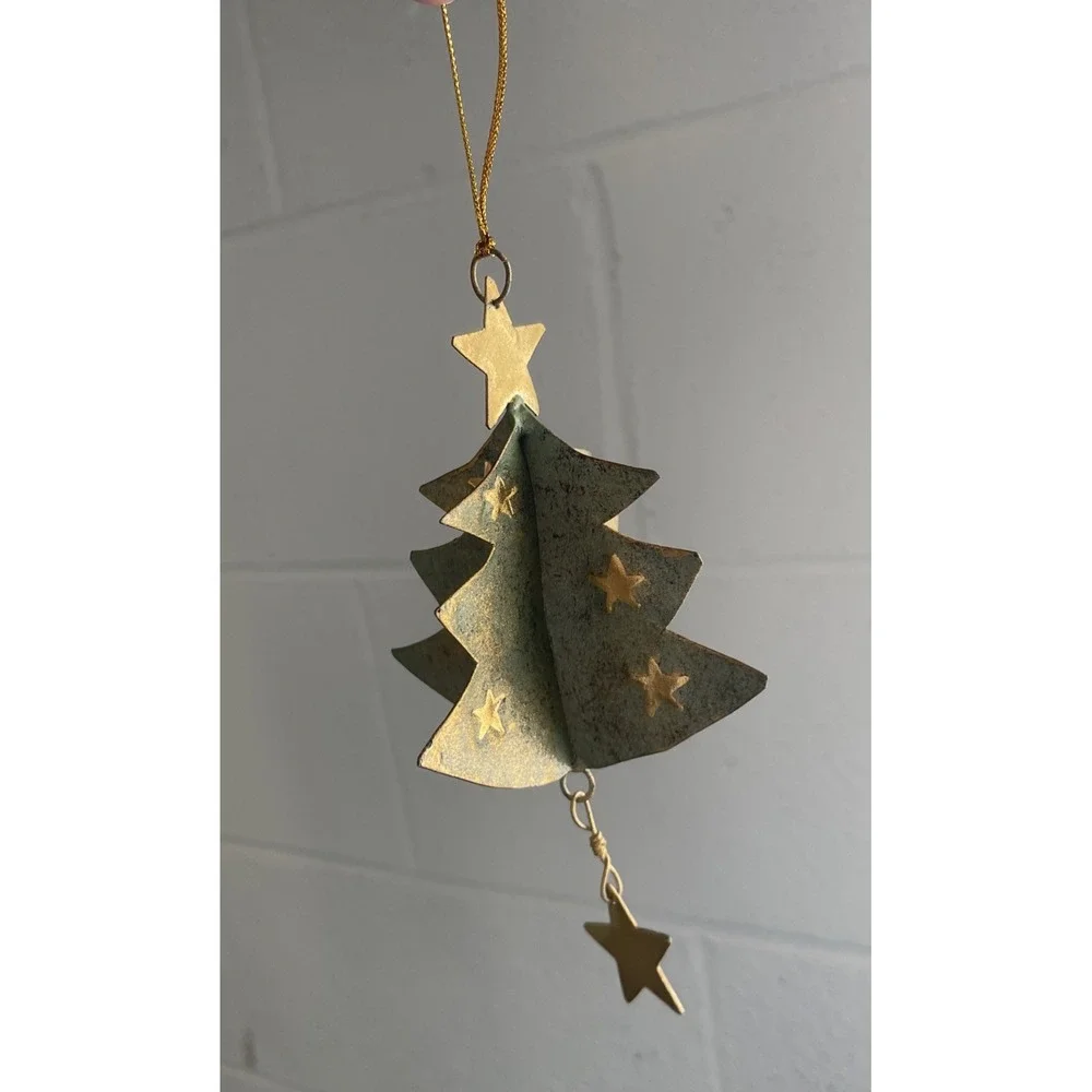 Vintage Metal‎ Christmas Tree Ornament Dangling Star Rustic Bronze Gold 6 Inches